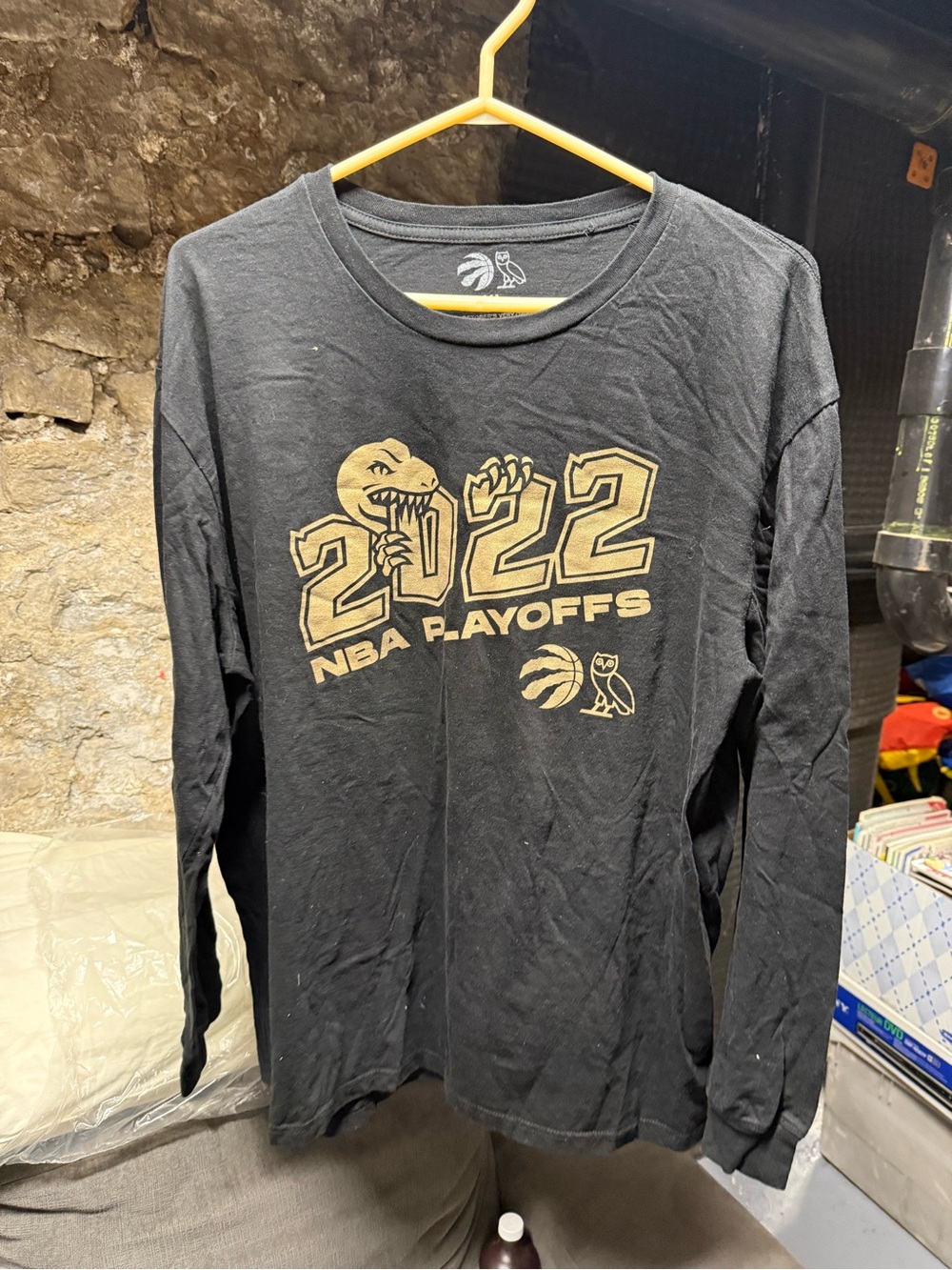 OVO Black Long-Sleeve 2022 NBA Playoffs Tee with Gold Logo